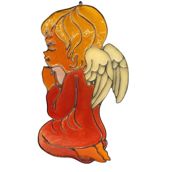 Kurt Adler Stain Glass Acrylic 12'' Praying Angel Kneeling Wings Vintage 1980 - Picture 1 of 4